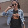 Cozy Season Women’s T-Shirt, Fall Leaves Autumn Graphic Tee, Effect Embroidery Style