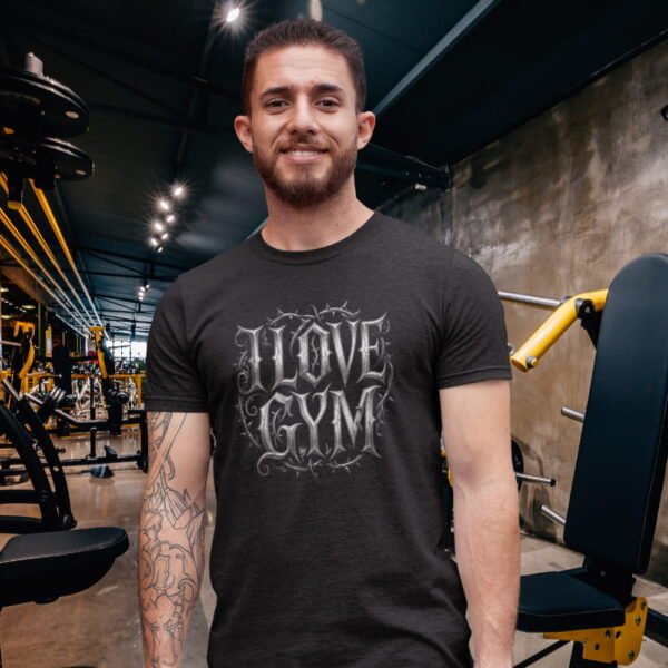 I Love Gym Gothic T-Shirt, Black Thorny Typography Fitness I Love Gym Gothic T-Shirt, Black Thorny Typography Fitness
