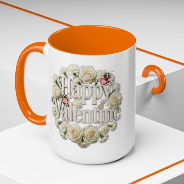Valentine Mug , Happy Valentine Floral AccentMug, Colorful Coffee Mugs (11/15oz)