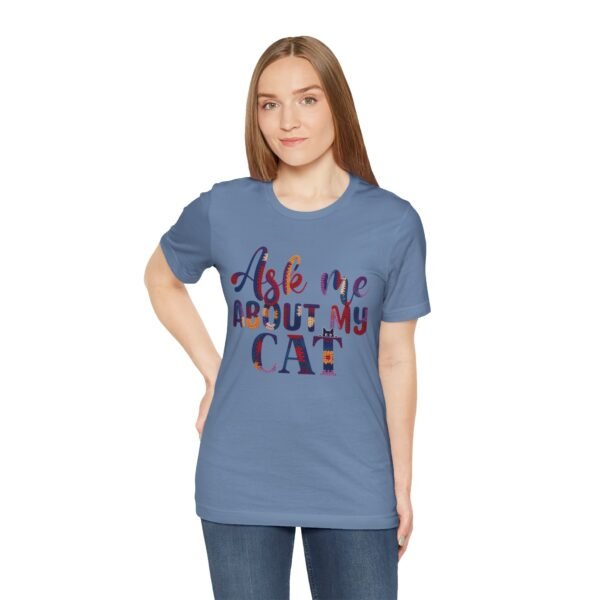 Ask Me About My Cat T‑Shirt, Funny Cat Lover Tee, Crochet Effect