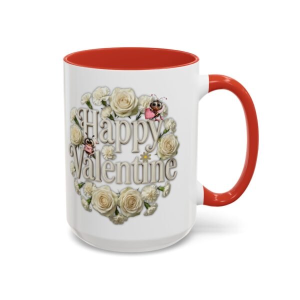 Valentine Mug , Happy Valentine Floral AccentMug, Colorful Coffee Mugs (11/15oz)