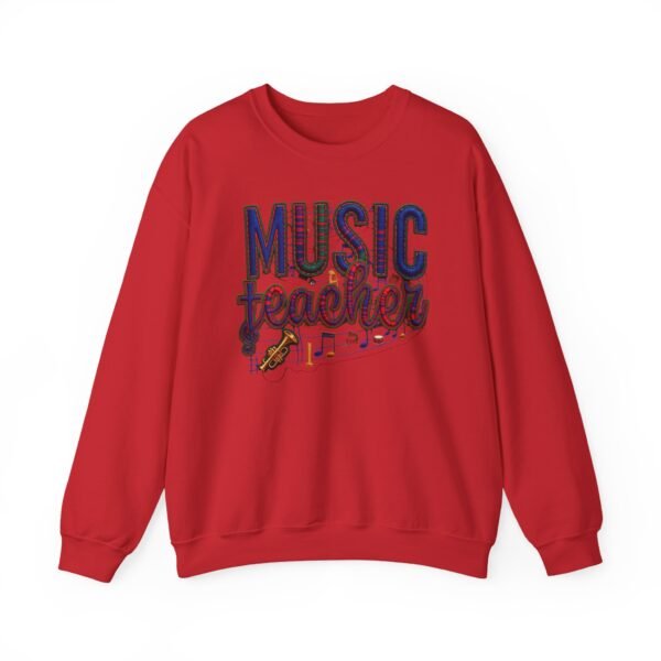 Music Teacher Crewneck Sweatshirt, Vintage Instrument & Musical Notes Design, Thread-style Effect