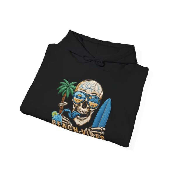 Beach Vibes Only, Skull Surf Hoodie With Attitude Embroidery Style Effect