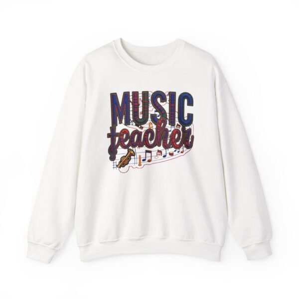Music Teacher Crewneck Sweatshirt, Vintage Instrument & Musical Notes Design, Thread-style Effect