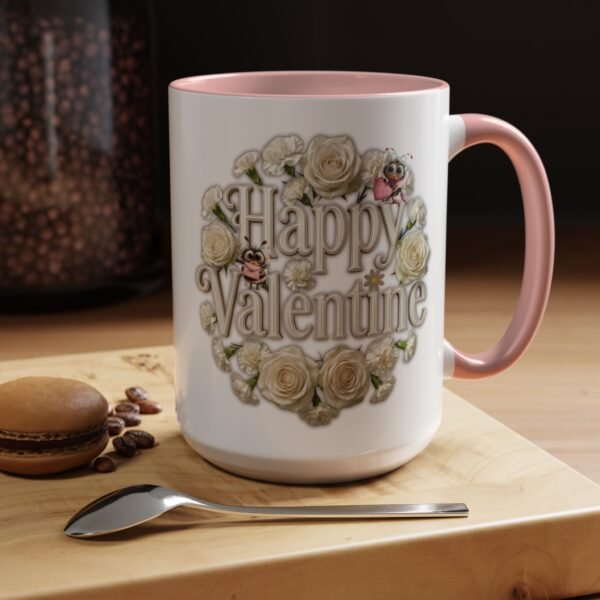 Valentine Mug , Happy Valentine Floral AccentMug, Colorful Coffee Mugs (11/15oz)