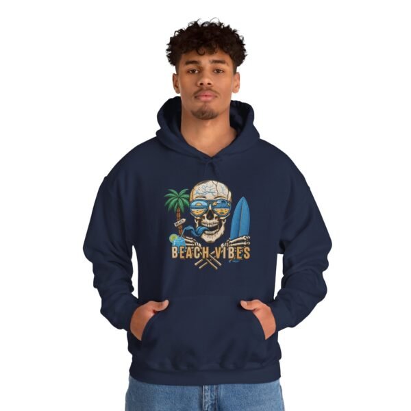 Beach Vibes Only, Skull Surf Hoodie With Attitude Embroidery Style Effect