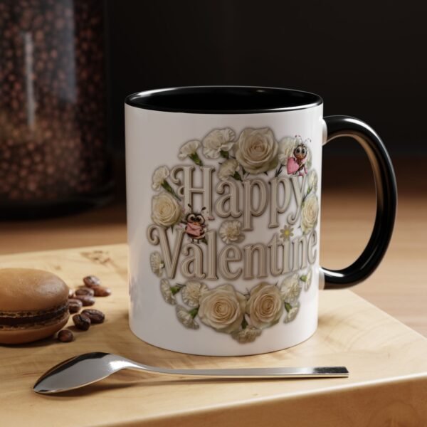 Valentine Mug , Happy Valentine Floral AccentMug, Colorful Coffee Mugs (11/15oz)