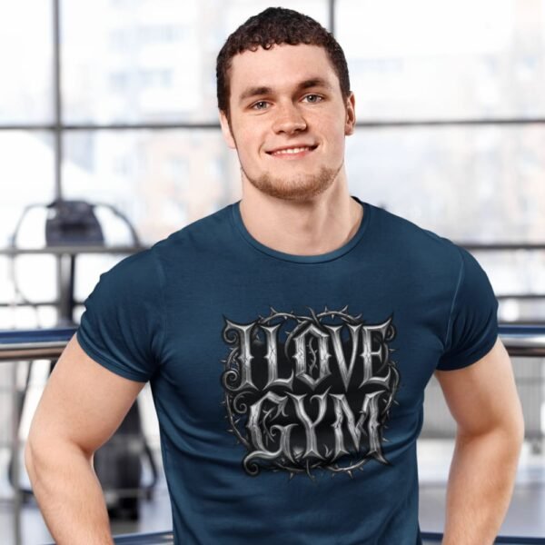 I Love Gym Gothic T-Shirt, Black Thorny Typography Fitness I Love Gym Gothic T-Shirt, Black Thorny Typography Fitness