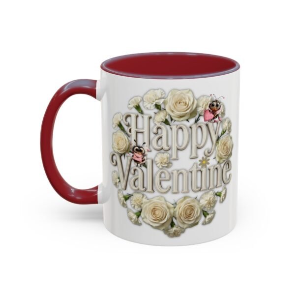 Valentine Mug , Happy Valentine Floral AccentMug, Colorful Coffee Mugs (11/15oz)