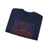 Music Teacher Crewneck Sweatshirt, Vintage Instrument & Musical Notes Design, Thread-style Effect
