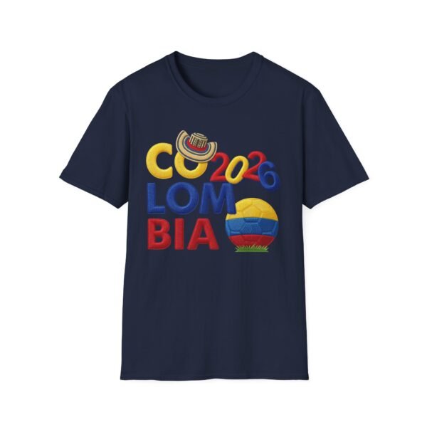 Colombia 2026 Soccer Fan T-Shirt,  Colombian Flag Ball Design, Embroidery Style