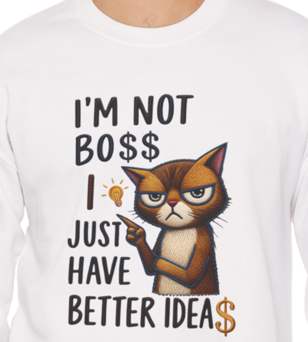 Sweatshirt  I’m Not Boss I Just Have Better Ideas, Grumpy Cat Crewneck, Embroidery Style Effect