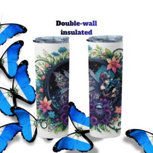 Skinny Tumbler 20 oz Stainless Steel, Butterfly Floral Design Skinny Tumbler 20 oz Stainless Steel, Butterfly Floral Design