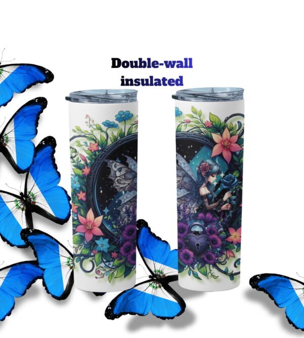 Skinny Tumbler 20 oz Stainless Steel, Butterfly Floral Design Skinny Tumbler 20 oz Stainless Steel, Butterfly Floral Design