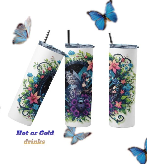 Skinny Tumbler 20 oz Stainless Steel, Butterfly Floral Design Skinny Tumbler 20 oz Stainless Steel, Butterfly Floral Design