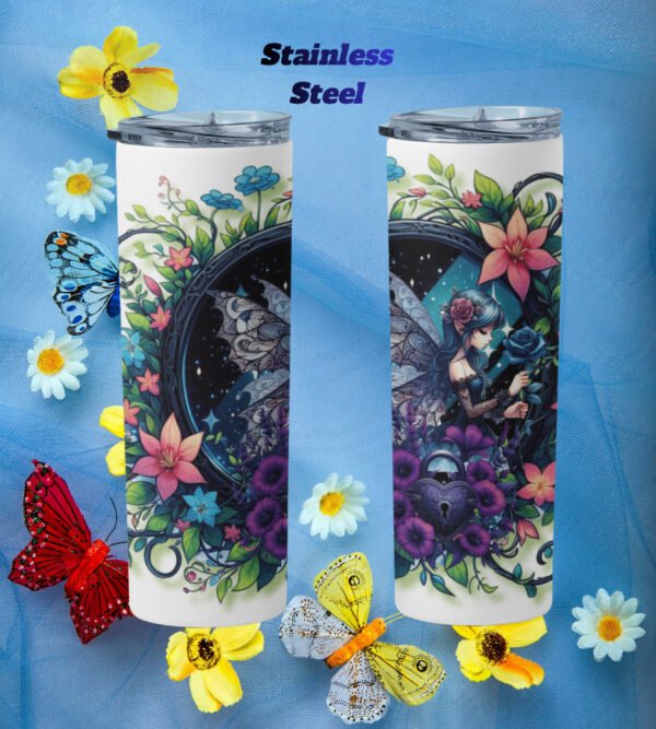 Skinny Tumbler 20 oz Stainless Steel, Butterfly Floral Design Skinny Tumbler 20 oz Stainless Steel, Butterfly Floral Design