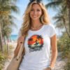 Retro Palm Tree Sunset Women’s Tee, Summer Surf & Beach Graphic T-Shirt Retro Palm Tree Sunset Women’s Tee, Summer Surf & Beach Graphic T-Shirt