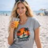 Retro Palm Tree Sunset Women’s Tee, Summer Surf & Beach Graphic T-Shirt Retro Palm Tree Sunset Women’s Tee, Summer Surf & Beach Graphic T-Shirt