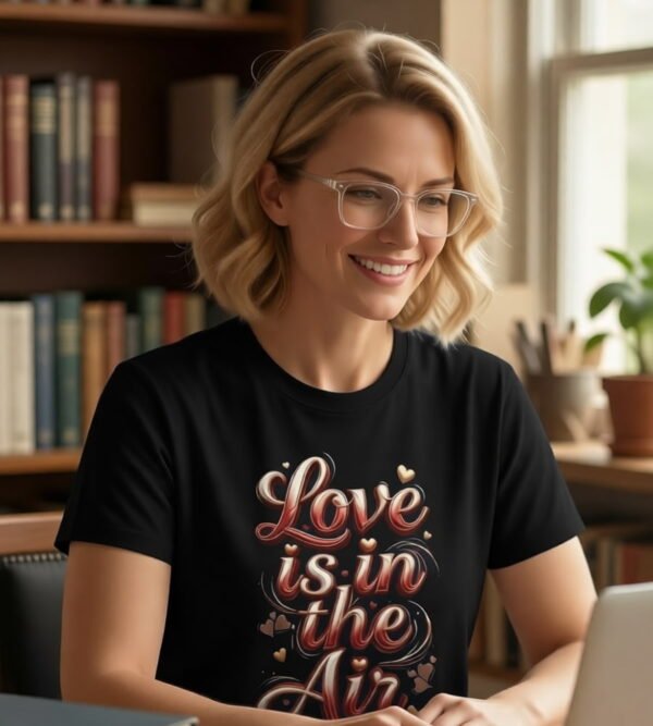 Love Is in the Air Tee, Romantic Valentine’s Day Graphic Shirt, Women’s Tee